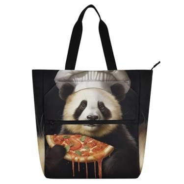 Imagem de GAIGEO Bolsa feminina divertida de trabalho Panda Chef de lona com zíper bolsa de praia feminina infantil com compartimentos
