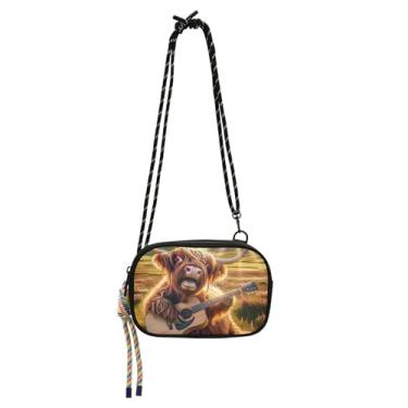 Imagem de TSENQUE Bolsa feminina engraçada com estampa floral de vaca Highland pequena, bolsa tiracolo de viagem, bolsa de ombro moderna para celular