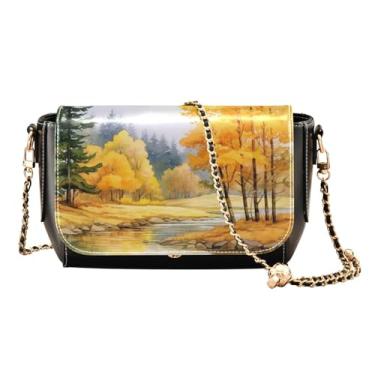 Imagem de Bolsa de couro vermelha com zíper de frutas tropicais, bolsas transversais femininas de couro, bolsas transversais para mulheres, Pintura em aquarela de outono - 2, One Size