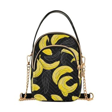 Imagem de GAIGEO Bolsa tiracolo feminina com textura tartã verde e preta, bolsa tiracolo moderna com corrente dourada, Bananas-3, One Size