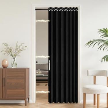 Imagem de Cortinas de porta deslizante 100% blackout para portas, portas sanfonadas para entrada, cortina magnética para quarto, sala de estar, conjuntos de cortinas de entrada incluídos, 1 pacote, 112 x C 203