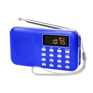Imagem de Leting Rádios AM FM portáteis com alto-falante MP3, suporte de rádio portátil micro SD/cartão TF/USB/gravação de música, rádio AM FM recarregável alimentado por bateria, mini rádio com melhor recepção (azul)