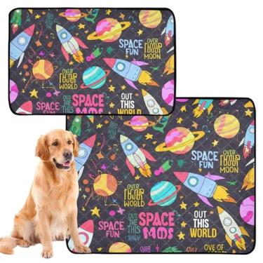Imagem de TSENQUE Tapetes laváveis para xixi para animais de estimação, à prova d'água, fofos, coloridos, foguetes, planeta, tapetes reutilizáveis para animais de estimação, absorventes de penico, pequeno