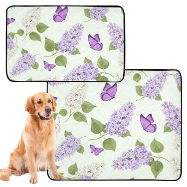 Imagem de Almofadas de xixi laváveis para cães lilás flores brancas borboletas para animais de estimação almofada extra grande absorvente para treinamento de cães tapete impermeável para gaiola de cachorro
