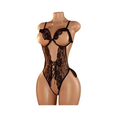 Imagem de Conjunto De Lingerie Sexy Transparente Com Body Crotchless De Renda Br