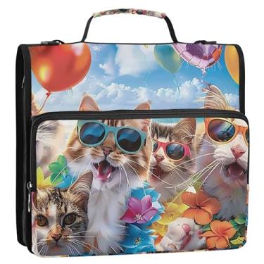 Imagem de Fichário estudantil de 3 cm 3 anéis, resistente, sorrindo, gatos, praia, divertido, organizador com zíper, vários bolsos, pasta de portfólio grande, bolsa escolar com alça de ombro