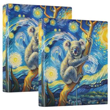 Imagem de Fichários personalizados com urso coala, noite estrelada, 3 anéis, comporta 200 folhas, fichário redondo para apresentação, 31,5 x 27 x 6 cm, 1 pacote