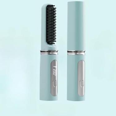 Imagem de Pente alisador sem fio recarregável Pente modelador tricolor Portátil Suave para o cabelo Adequado para todos os tipos de cabelo (Azul)