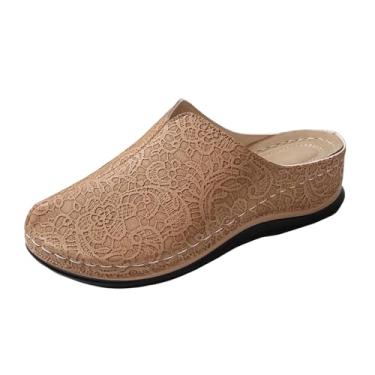Imagem de Mocassins Femininos Bordados Fechados Salto Plataforma Sola Macia Respirável Plus Size Slip-On Casual Calçado para Primavera Verão PU Cabedal, Marrom, 36