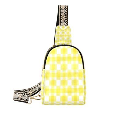Imagem de CEBUGI Bolsa feminina xadrez amarela pequena tiracolo de couro, pochete para trilhas, viagens ao ar livre