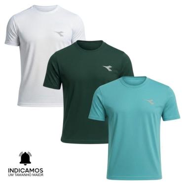 Imagem de Kit 3 Camisetas Diadora Small Logo Masculina - Azul Turquesa e Branco XGG-Masculino