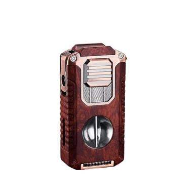 Imagem de JDIME Isqueiro portátil multifuncional com suporte de cigarro em forma de V para cortador de charutos, gosto de cavalheiro (madeira vermelha)