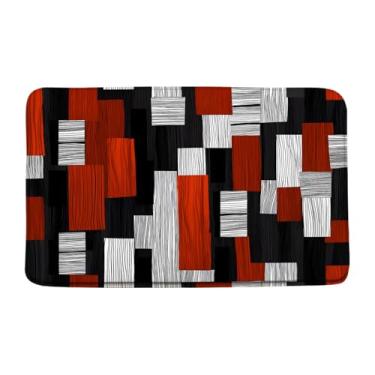 Imagem de Tapete de banho vermelho e preto, abstrato, geométrico, moderno, minimalista, neutro, estético, meados do século, boêmio, exclusivo, tapete de banheiro, 48 x 75 cm
