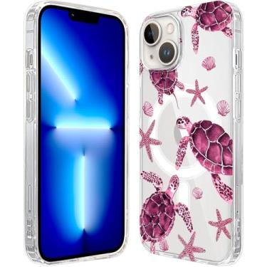 Imagem de LuGeKe Capa para iPhone 16 Pro Max, tartaruga marinha rosa compatível com acessórios MagSafe, capa protetora de telefone transparente fina à prova de choque para mulheres