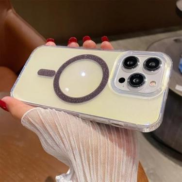 Imagem de Capa Aurora Glitter para iPhone 15 14 13 16 Pro Max Plus 12 11, capa acrílica transparente com efeito degradê e cores vibrantes (para iPhone 12 Pro Max/Marrom)