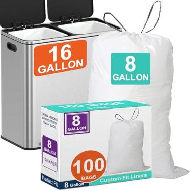Imagem de Sacos de lixo de 100 litros para lixeira de compartimento duplo (2 x 22 galões) sacos de lixo de cozinha com cordão, pré-separados, resistentes a rasgos e vazamentos, ajuste perfeito e grande economia