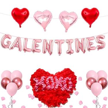 Imagem de Decorações de Dia de Galentine para mulheres Lady Pink 40.6 cm Galenties Balões Letras Banner 45.7 cm Balões Coração Alfabeto Folha Mylar Balões 1375 Pcs Pétalas de Rosa Artificiais para Dia dos