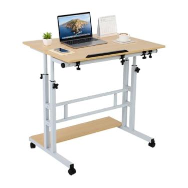 Imagem de FAHKNS Mesa de pé pequena, mesa de pé portátil de altura ajustável com rodas, mesa de pé móvel para leitura em casa e escritório