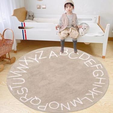 Imagem de Poowe ABC Round Kids Rug Children Educational Rugs,Faux Wool Alphabet Baby Crawling Mats, Activity Centerpiece Play Mat - Ideal Gift for Boys Girls Bedroom Play/Game Room-Round 39.4",Khaki