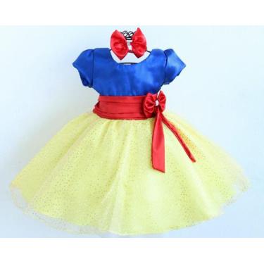 Imagem de Vestido Infantil Branca De Neve Princesa Luxo E Tiara - Pingo De Gente