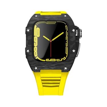 Imagem de MAALYA Kit de modificação para Apple Watch 6 SE 5 4 44mm, moldura de fibra de carbono+pulseira de silicone de borracha para iwatch série 7 45mm pulseiras de relógio (cor: azul rosa,