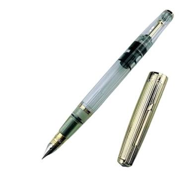 Imagem de GAFNED Caneta-tinteiro com tampa dourada e pedra azul dupla, pistão a vácuo, canetas, presente, artigos de papelaria, material de escritório escolar (transparente, tampa de onda grande)