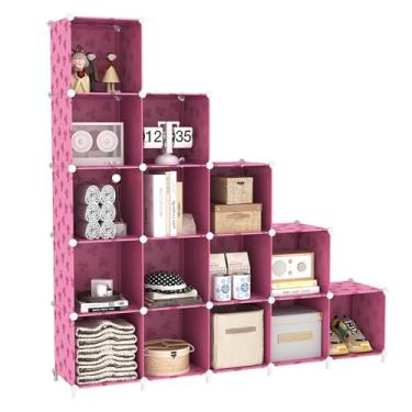 Imagem de UNKU Estante de prateleira aberta, organizador de armazenamento de 15 cubos, prateleira de exibição de 30 cm para CDs de livros, estante de livros DIY, prateleira de armazenamento ajustável para