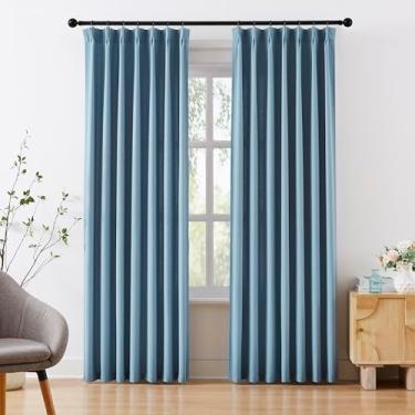 Imagem de Cortinas com textura de linho azul empoeirado para sala de estar, quarto, plissadas, 203 cm de comprimento, semitransparentes, conjunto de 2 painéis para quarto de meninos, cortinas plissadas com