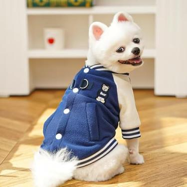 Imagem de Jaqueta de beisebol para cães pequenos outono inverno – Casaco de lã para cães e gatos, roupa universitária quente com anel de coleira para pelúcia, corgi, gatos sem pelos, roupas para filhotes