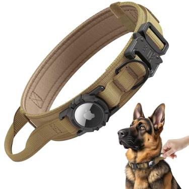 Imagem de Coleira tática para cães Airtag [marrom, GG], coleira militar para adestramento resistente, coleira de cachorro com GPS ajustável para AirTag com suporte Apple AirTag e alça de controle para cães médios e grandes