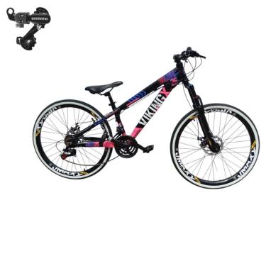 Imagem de Bicicleta 26 VikingX T25 21v Freeride Cambio Traseiro Shimano Freio Disco Pneu faixa Branca1.50-Unissex
