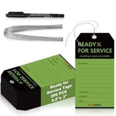 Imagem de 200 etiquetas prontas para serviço com número de série 7 x 14 cm com fio preto e verde etiqueta de reparo de serviço para armazém de escritório de máquinas