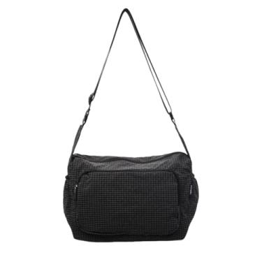 Imagem de CORIOS Bolsa feminina xadrez de pano, bolsa tiracolo de grande capacidade, bolsa mensageiro, casual, alça superior, Preto, Large, Casual