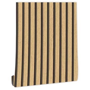 Imagem de myforHD Papel de parede descasque e cole com listras de madeira autoadesivas, papel de contato de madeira sintética, papel de parede autoadesivo, filme de vinil de PVC, impermeável, 44 x 299 cm