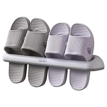 Imagem de Rack de Chinelos Banheiro Montado na Parede Organizador Sapatos Autoadesivo Suporte Gancho Armazenamento ABS Instalação