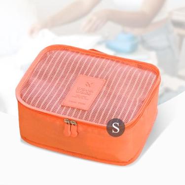Imagem de Organizador de viagem de malha, bolsa de armazenamento de viagem, multifuncional, organizador de bagagem, bolsa de viagem com zíper para passaporte de cosméticos, meias, Laranja S