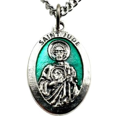 Imagem de Westmon Works Medalha de São Judas em um colar de aço inoxidável feito italiano de metal esmaltado