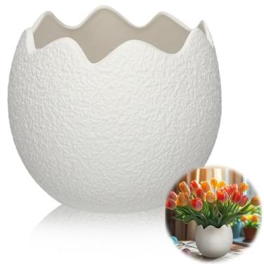 Imagem de Remerry Vaso de cerâmica para ovos de páscoa de 16,7 cm, vaso de flor de ovo branco falso artificial, vasos decorativos, decoração de casa de Páscoa, para sala de estar, mesa de jantar, fazendas