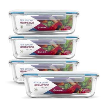 Imagem de Kit 4 Potes de Vidro Retangular com Tampa Hermética 2800ml (Azul)