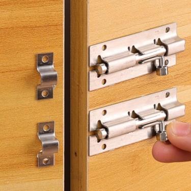 Imagem de Conjunto de 2 peças de fechadura de porta de aço inoxidável, conjunto de fecho de cadeado escovado para travar porta janela gaveta armário (7,6 cm)