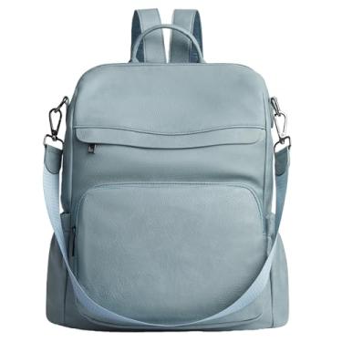 Imagem de Botimmy Bolsa de couro feminina grande, 3 em 1, bolsa de ombro conversível, trabalho, viagem, Azul de dois tons, Large, Mochilas Daypack