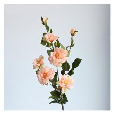 Imagem de KEG801302 Flores falsas simuladas ramo de rosas para casa, casamento, banquete, aniversário, dia dos namorados, decoração de flores artificiais, vaso de seda, arranjo de flores (champanhe)