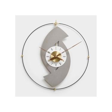 Imagem de Relógio 60 cm decoração de restaurante relógio de sala de estar luz luxo grande não perfurado simples relógio de parede cinza/preto relógio de parede (cinza)