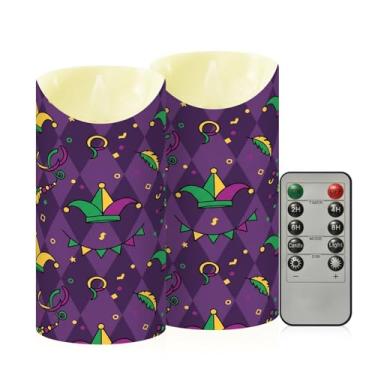 Imagem de Wassud Pacote com 2 velas sem chama com coroas de carnaval com controle remoto, velas realistas cintilantes com temporizador, velas decorativas para Natal, casamento, festa, decoração de casa média