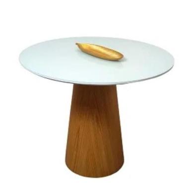 Imagem de Mesa de Jantar Cone 80 cm Base Madeira Freijó Tampo Laca + Vidro - Per
