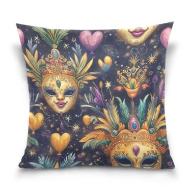 Imagem de ATTX Capas de almofada de máscara colorida de carnaval 50 x 50 cm capas decorativas com zíper para sala de estar sofá-cama (584)