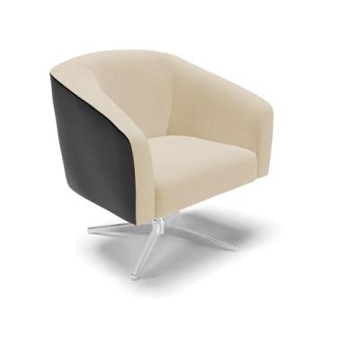 Imagem de Poltrona Giratória Stella Corano Preto com Linho Areia A27 Base Cromad