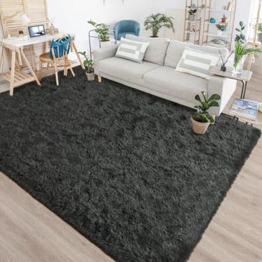 Imagem de Alfombra de peluche esponjosa Chicrug 91x152 cm gris oscuro anti despr