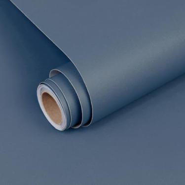 Imagem de Papel de parede autoadesivo removível azul marinho Um conjunto de 59,9 cm x 599,4 cm fosco azul fosco papel de contato removível cor sólida à prova d'água rolo de vinil para armários móveis renovação