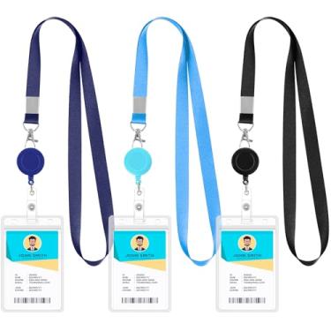 Imagem de Pacote com 3 cordões para crachás de identificação, cordões retráteis para cartões de cruzeiro, clipe de carretel de crachá com porta-identidade, transparente, à prova d'água